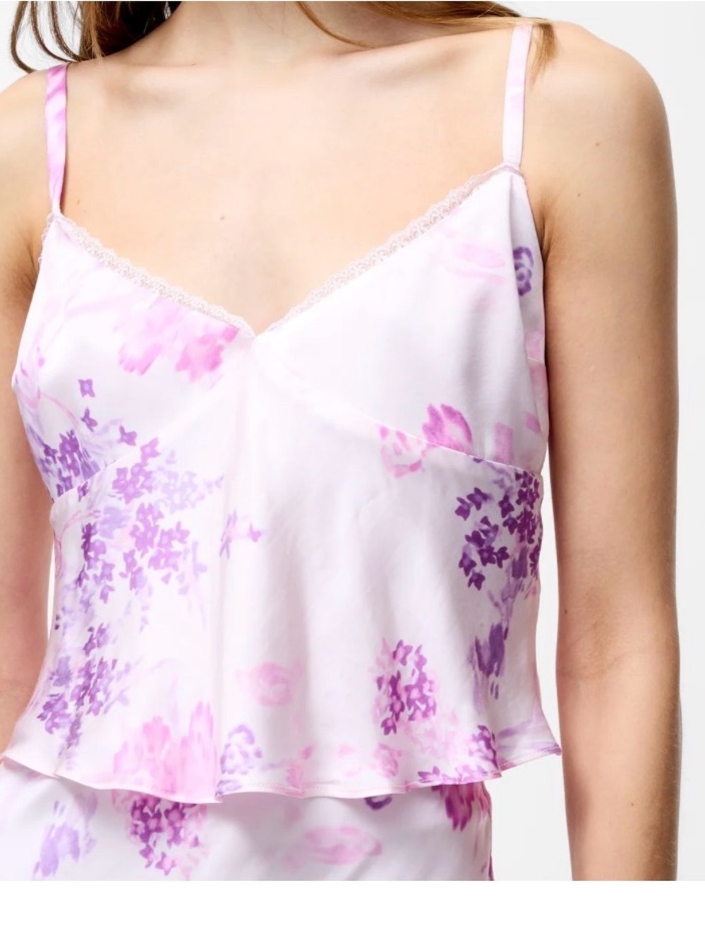 Pink and Lavender Floral Satin Chemise Top